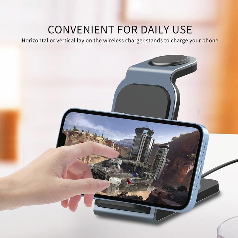 3 In 1 Vertical Metal Wireless Charger - Silver 3