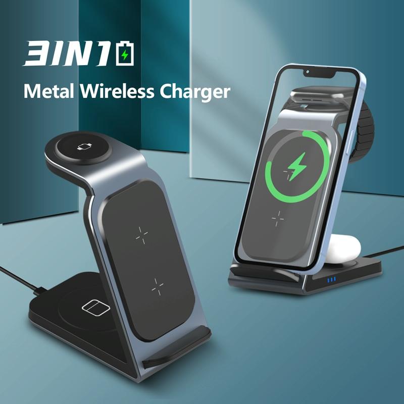 3 In 1 Vertical Metal Wireless Charger - Silver 4