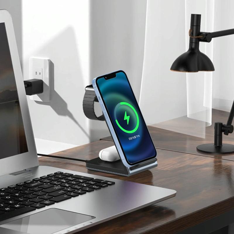3 In 1 Vertical Metal Wireless Charger - Silver 6