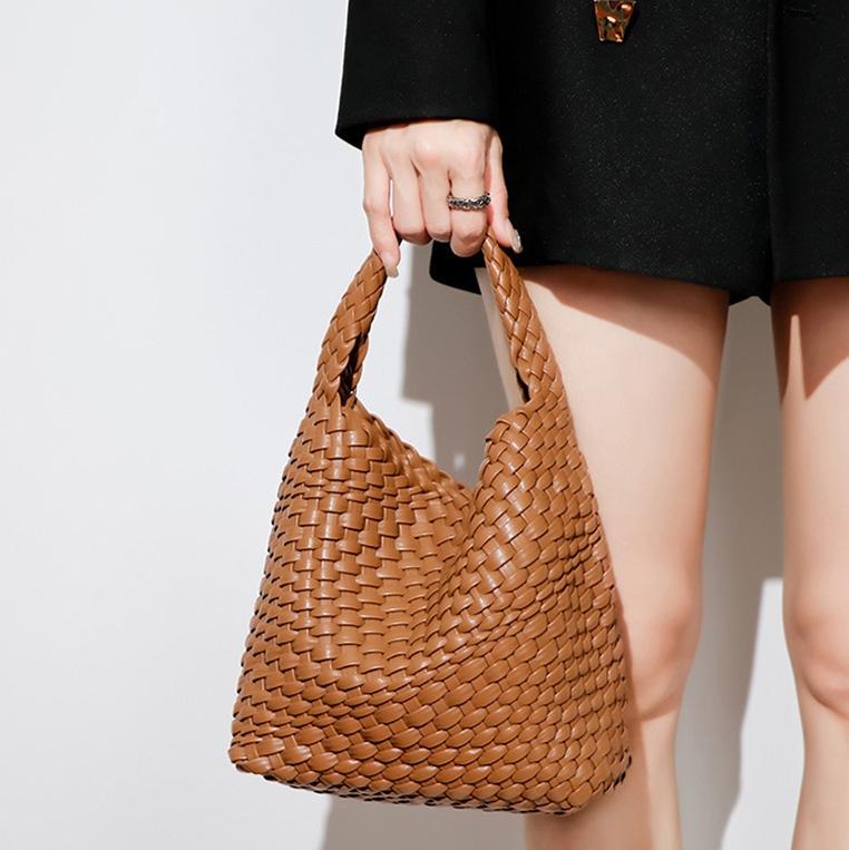 Apricot Hand Woven 2-in-1 Shoulder Bag - Brown 11