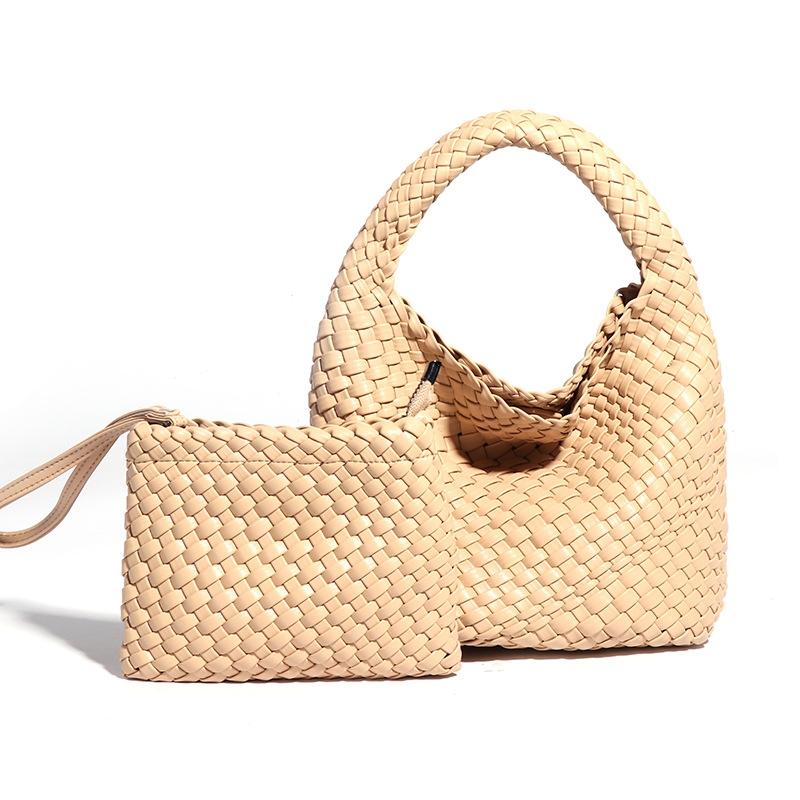 Apricot Hand Woven 2-in-1 Shoulder Bag - Brown 14