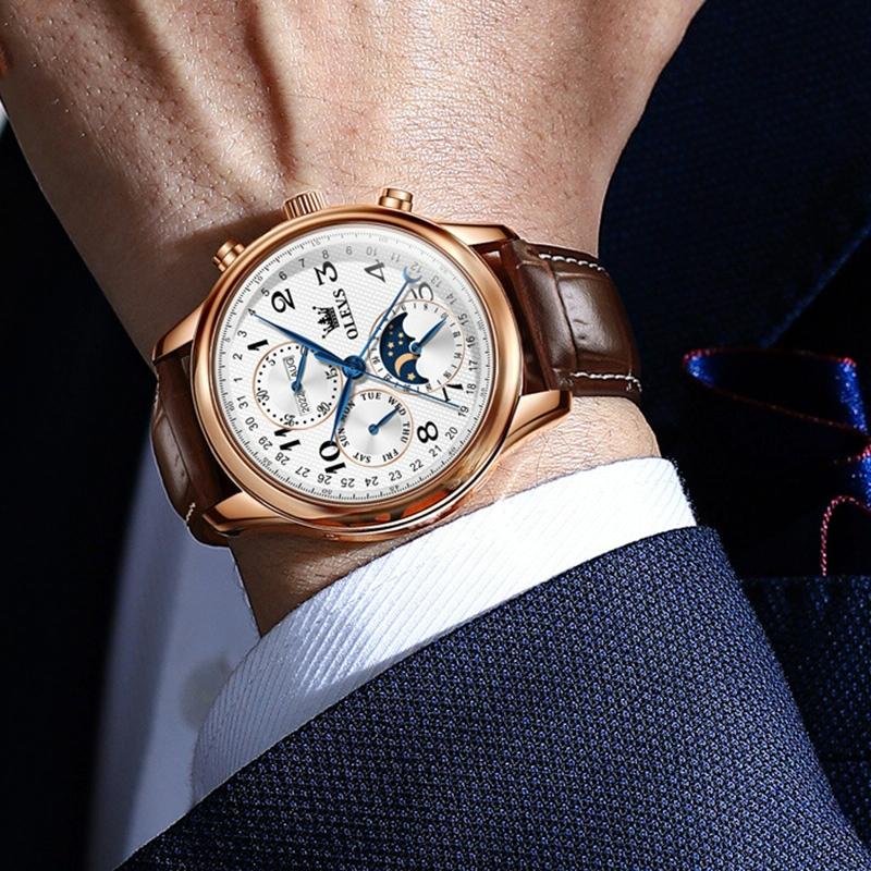 Waterproof Luminous Mechanical Watch for Men - Multifunction - Steel Band + Gold White 6