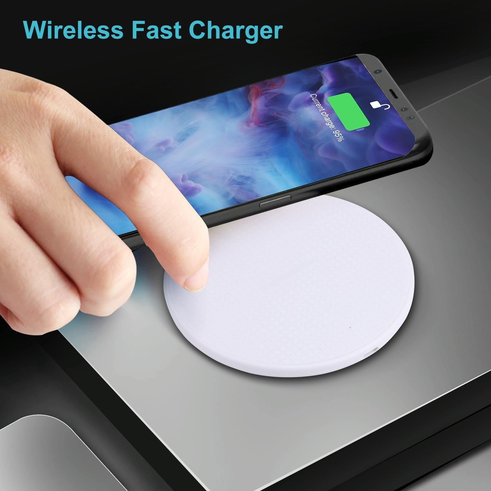 10W Plaid Pattern Round Wireless Charger - Black 14