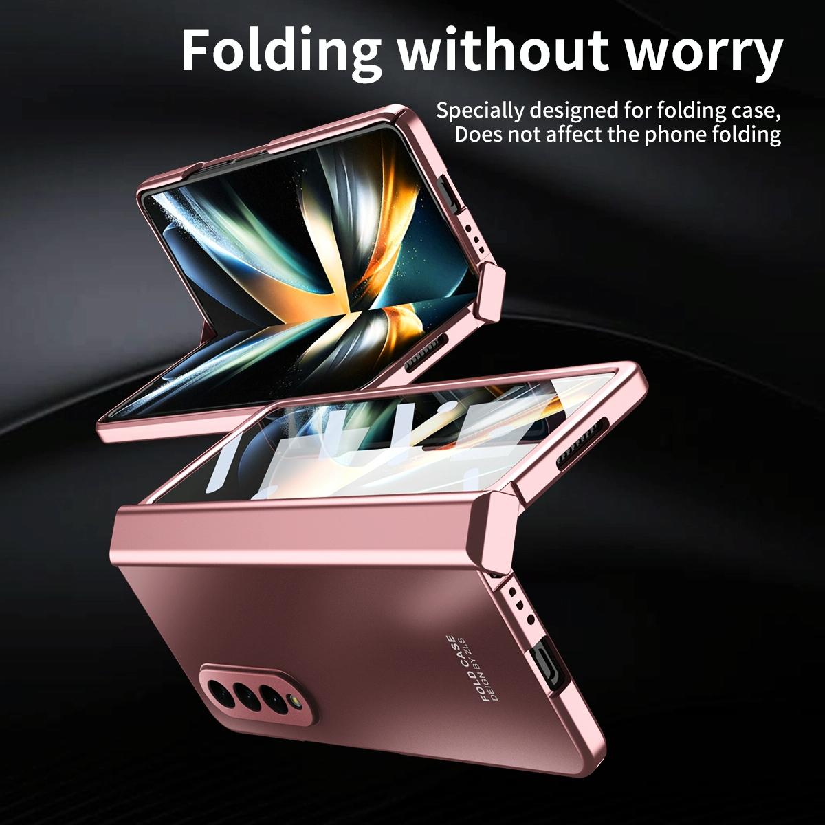 For Samsung Galaxy Z Fold4 5G Foldable Electroplated Case - Rose Gold 7