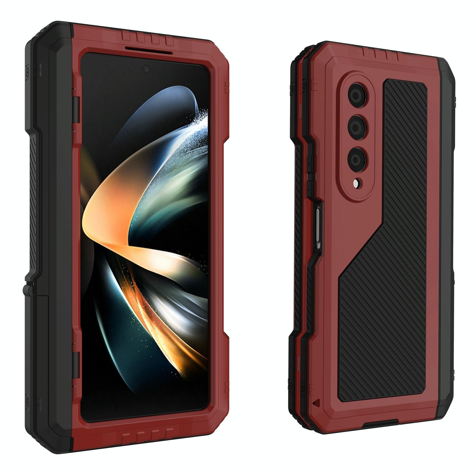 For Samsung Galaxy Z Fold4 5G Waterproof Metal Phone Case With Folding Holder - Red 3