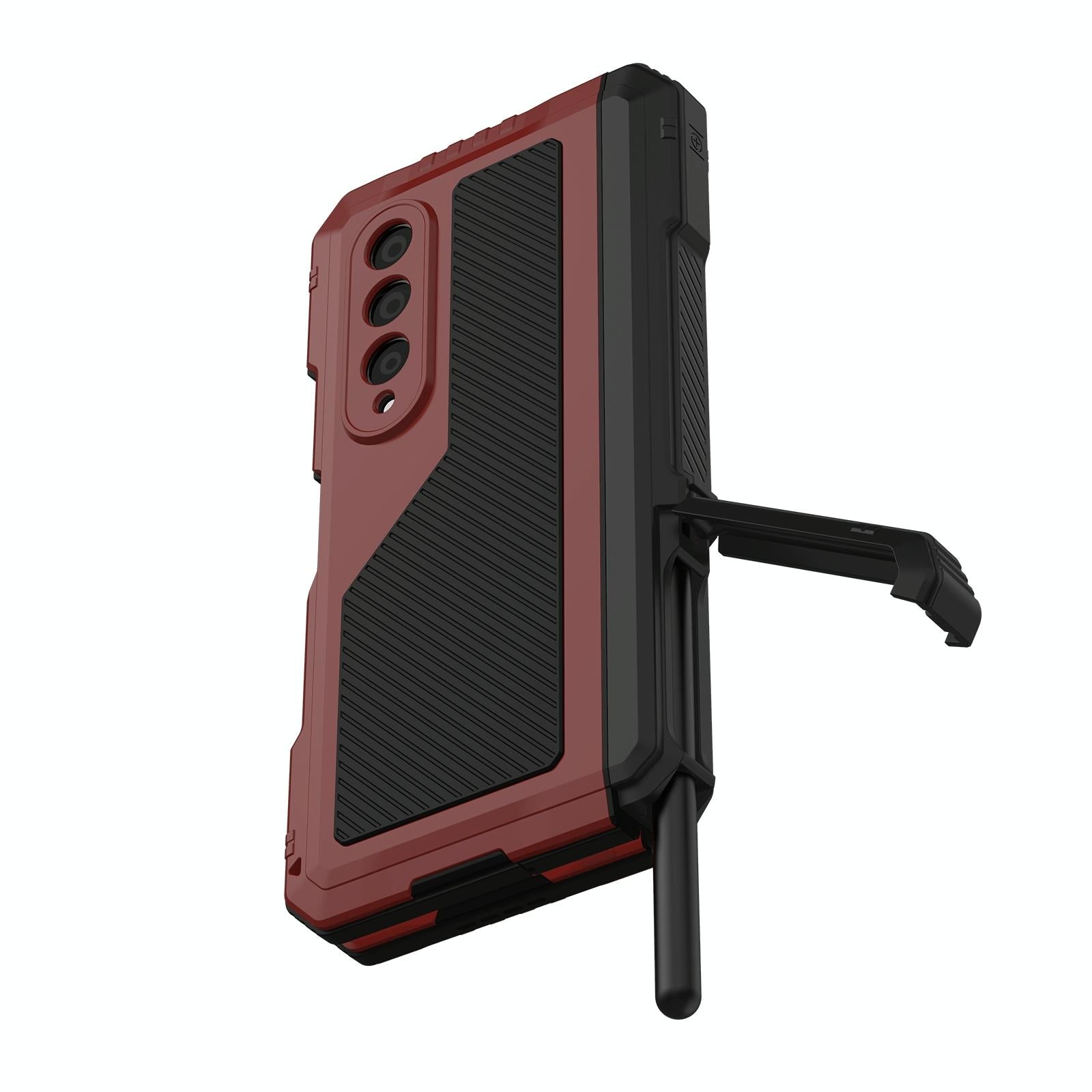 For Samsung Galaxy Z Fold4 5G Waterproof Metal Phone Case With Folding Holder - Red 7