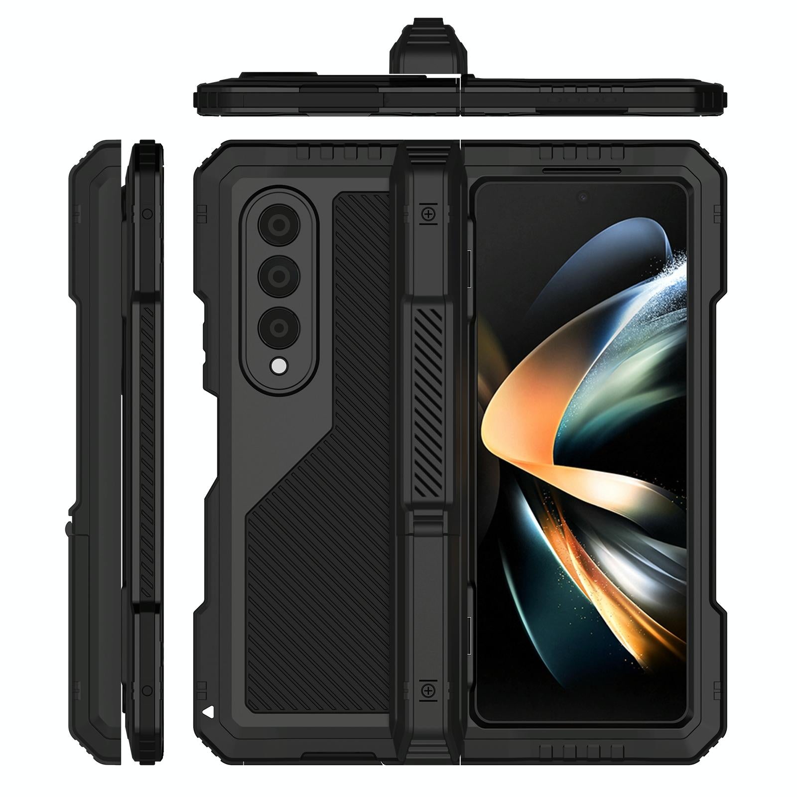 For Samsung Galaxy Z Fold4 5G Waterproof Metal Phone Case With Folding Holder - Red 11