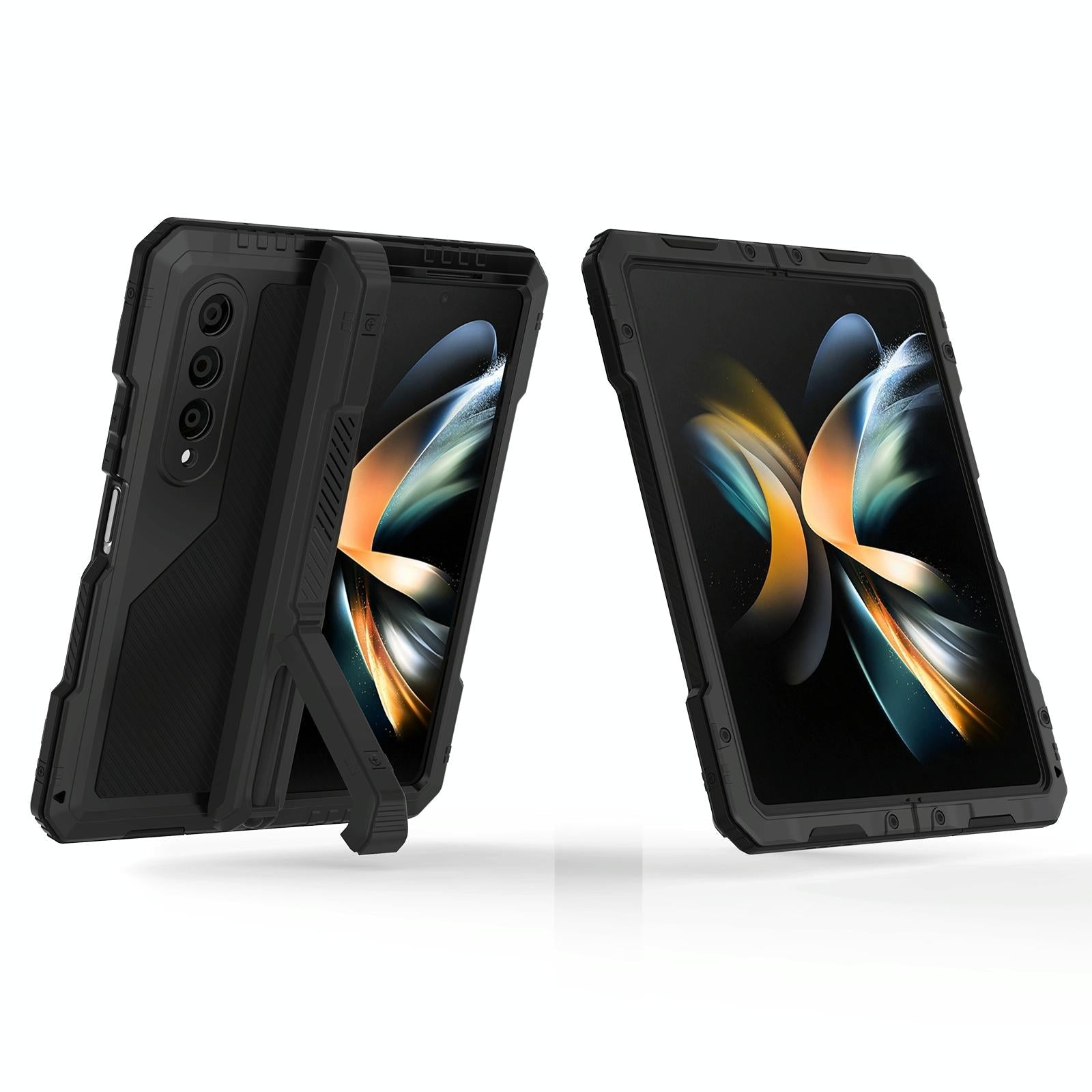 For Samsung Galaxy Z Fold4 5G Waterproof Metal Phone Case With Folding Holder - Red 12