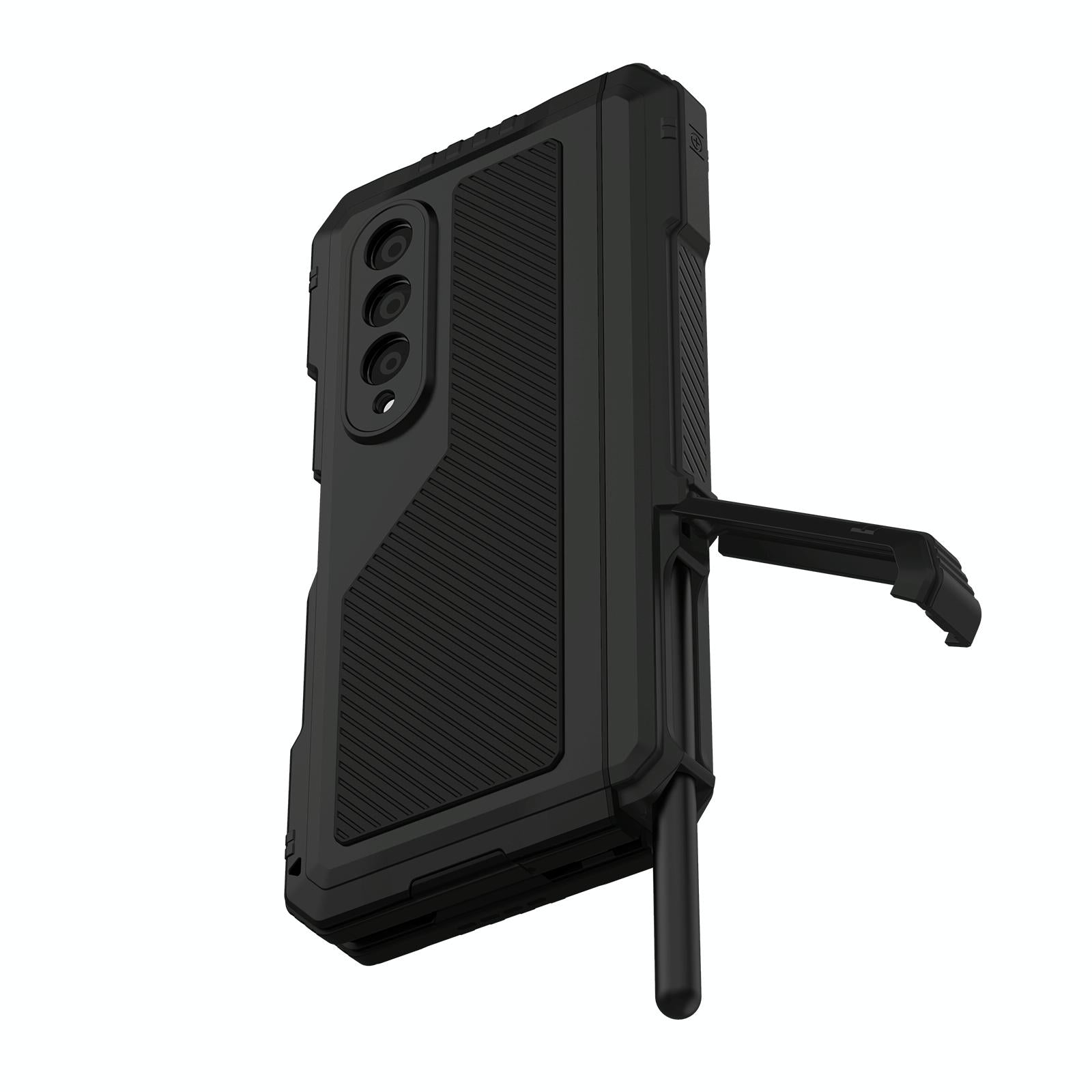 For Samsung Galaxy Z Fold4 5G Waterproof Metal Phone Case With Folding Holder - Red 13