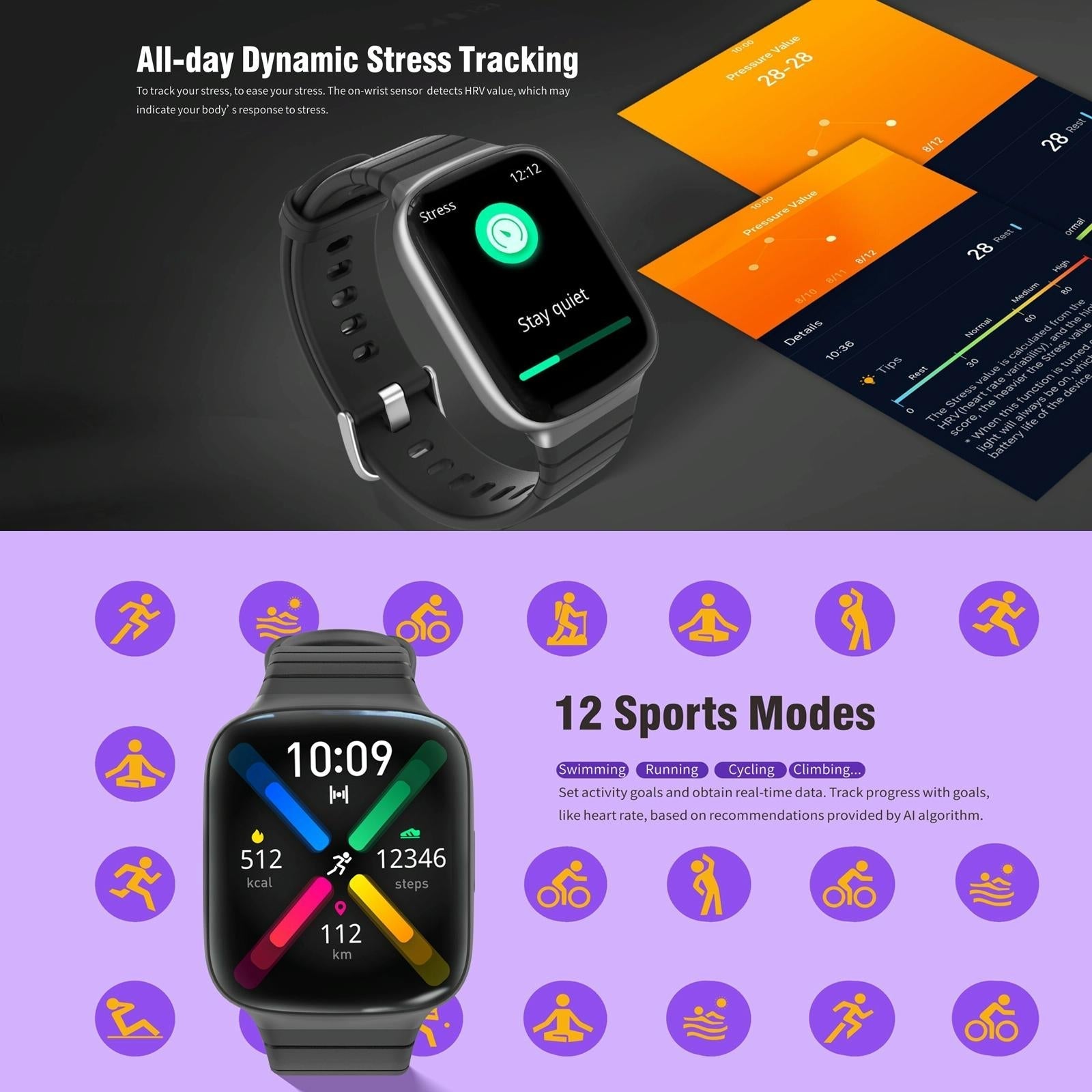 1.69 Inch Ips Screen 5Atm Waterproof Sport Smart Watch Support Sleep Monitoring / Heart Rate Monitoring / Sport Mode / Incoming Call & Information Reminder - Black 5