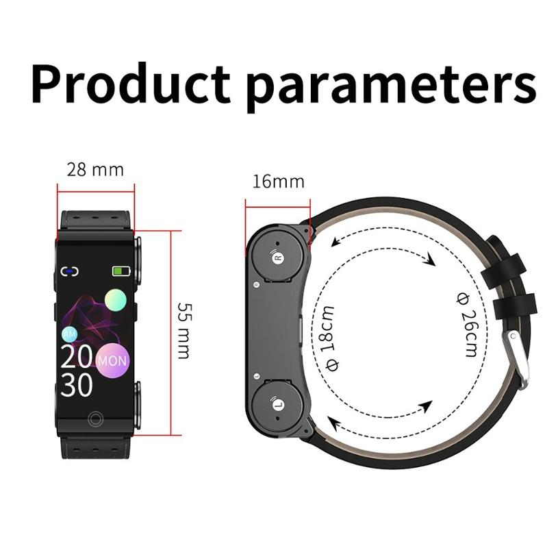 Bluetooth Headset Bracelet With Hr / Bp Monitoring & Temp. Measurement - Black 10