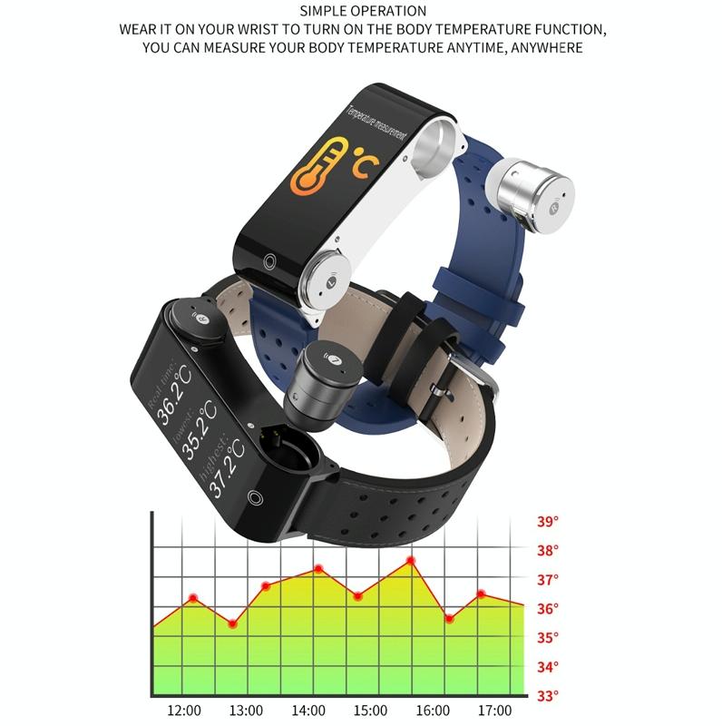 Bluetooth Headset Bracelet With Hr / Bp Monitoring & Temp. Measurement - Black 12