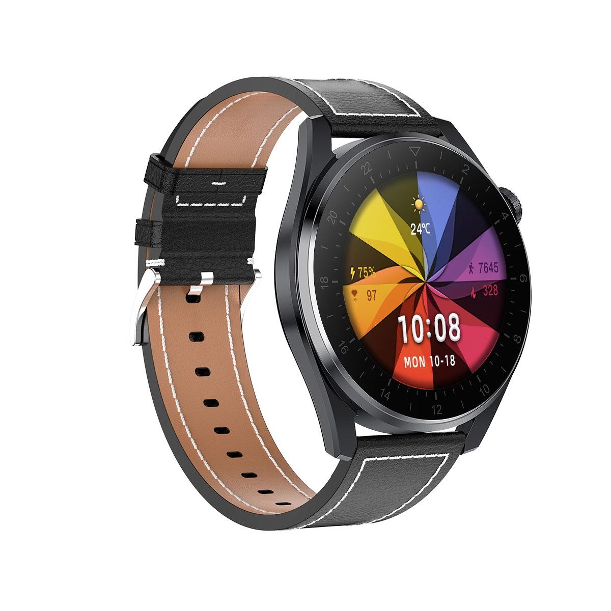 Waterproof Leather Smartwatch With Colour Display - Brown 3