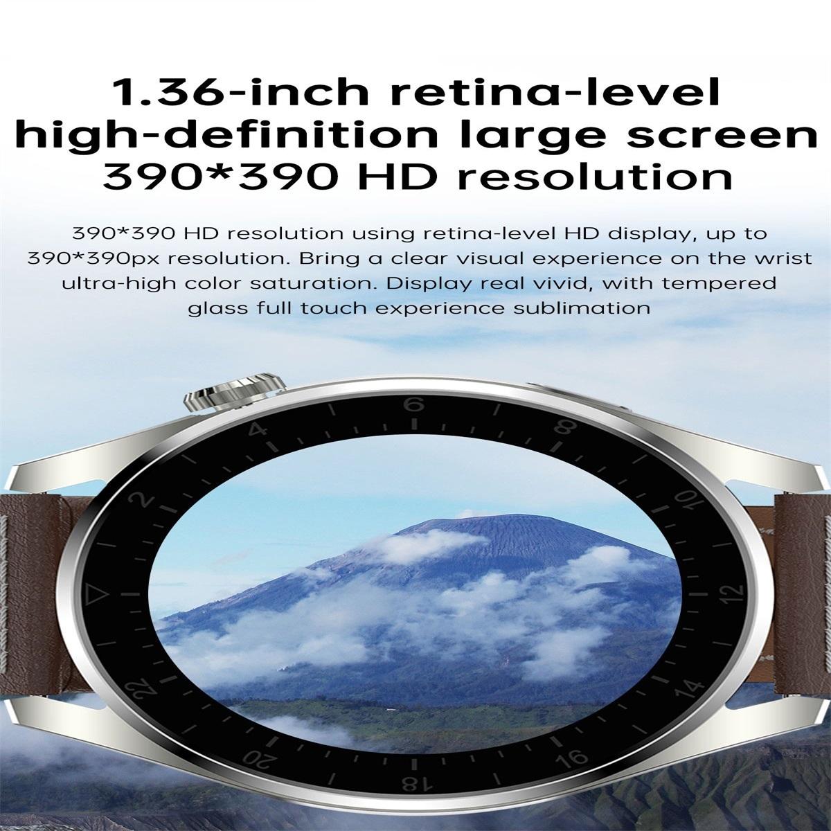 Waterproof Leather Smartwatch With Colour Display - Brown 6