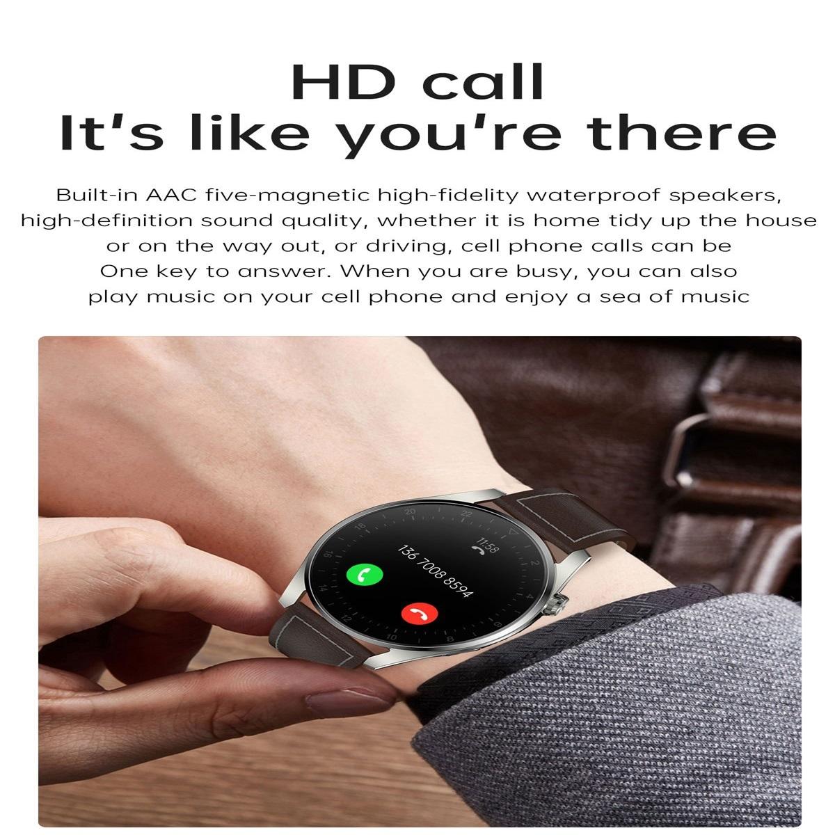 Waterproof Leather Smartwatch With Colour Display - Brown 7