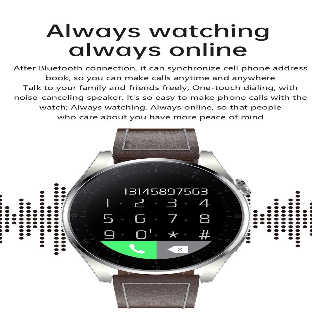 Waterproof Leather Smartwatch With Colour Display - Brown 8