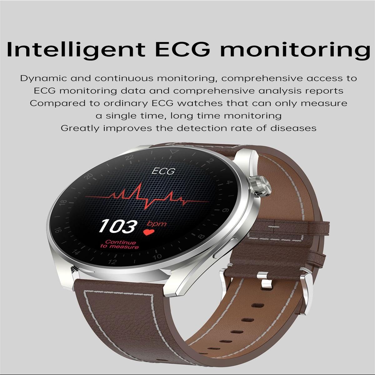 Waterproof Leather Smartwatch With Colour Display - Brown 10