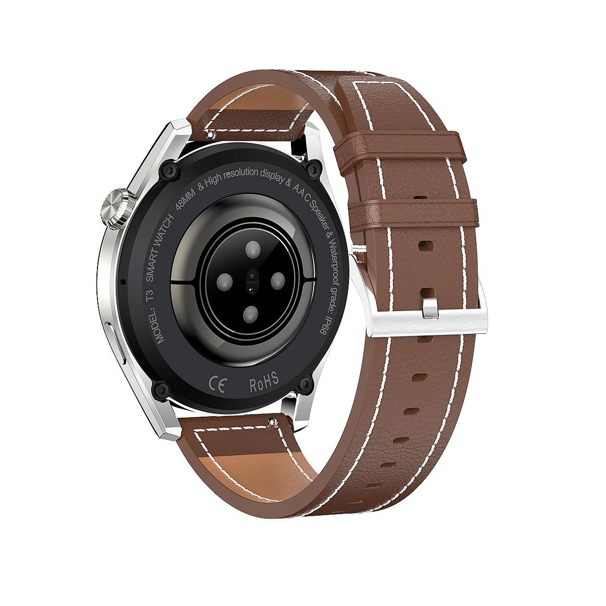 Waterproof Leather Smartwatch With Colour Display - Brown 13