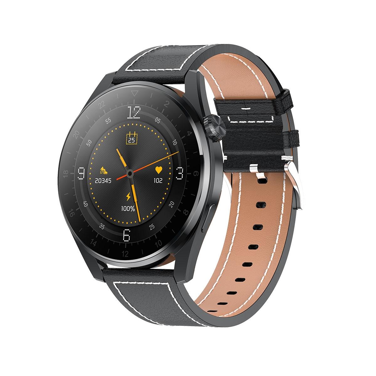 Waterproof Leather Smartwatch With Colour Display - Brown 14