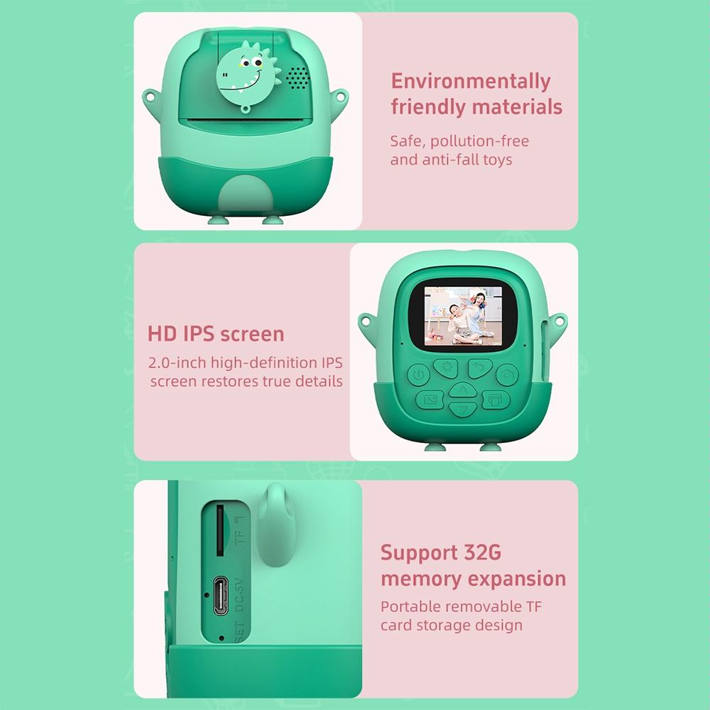 720P Hd Reversible Mini Digital Camera For Children - Cartoon Print - Green 5