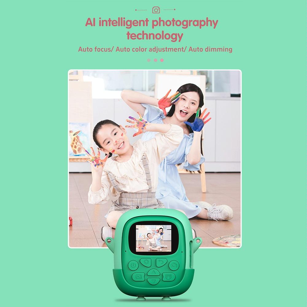 720P Hd Reversible Mini Digital Camera For Children - Cartoon Print - Green 10