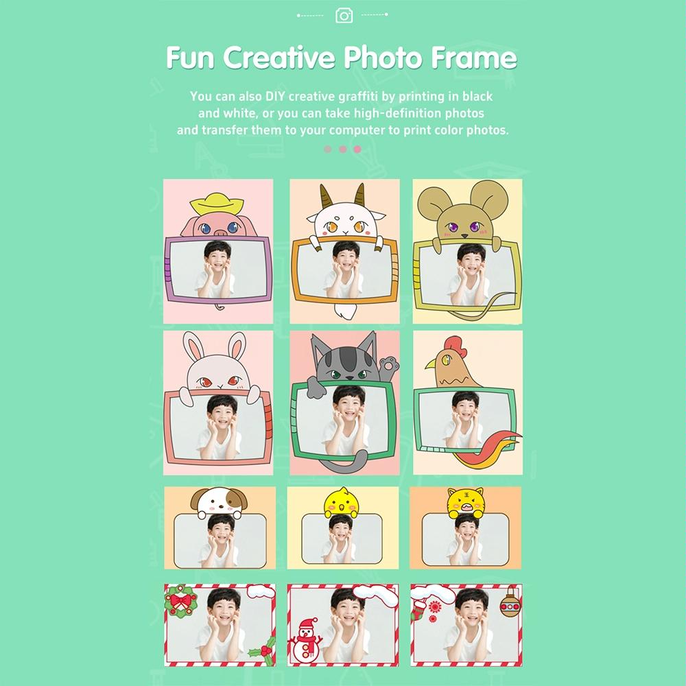 720P Hd Reversible Mini Digital Camera For Children - Cartoon Print - Green 12