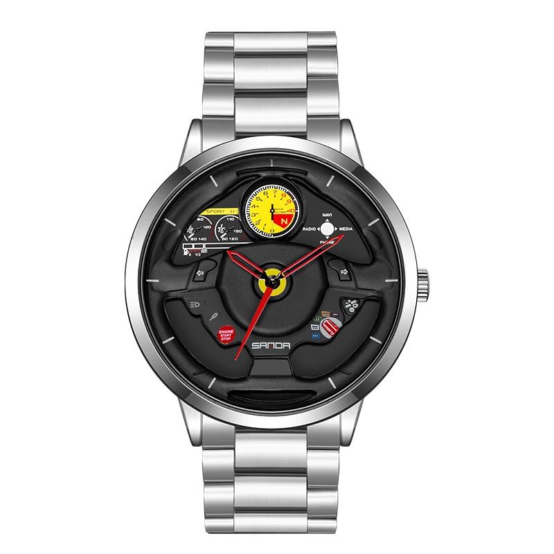 Waterproof Quartz Watch with Hollow Dial and Steering Wheel Design - Blue 6