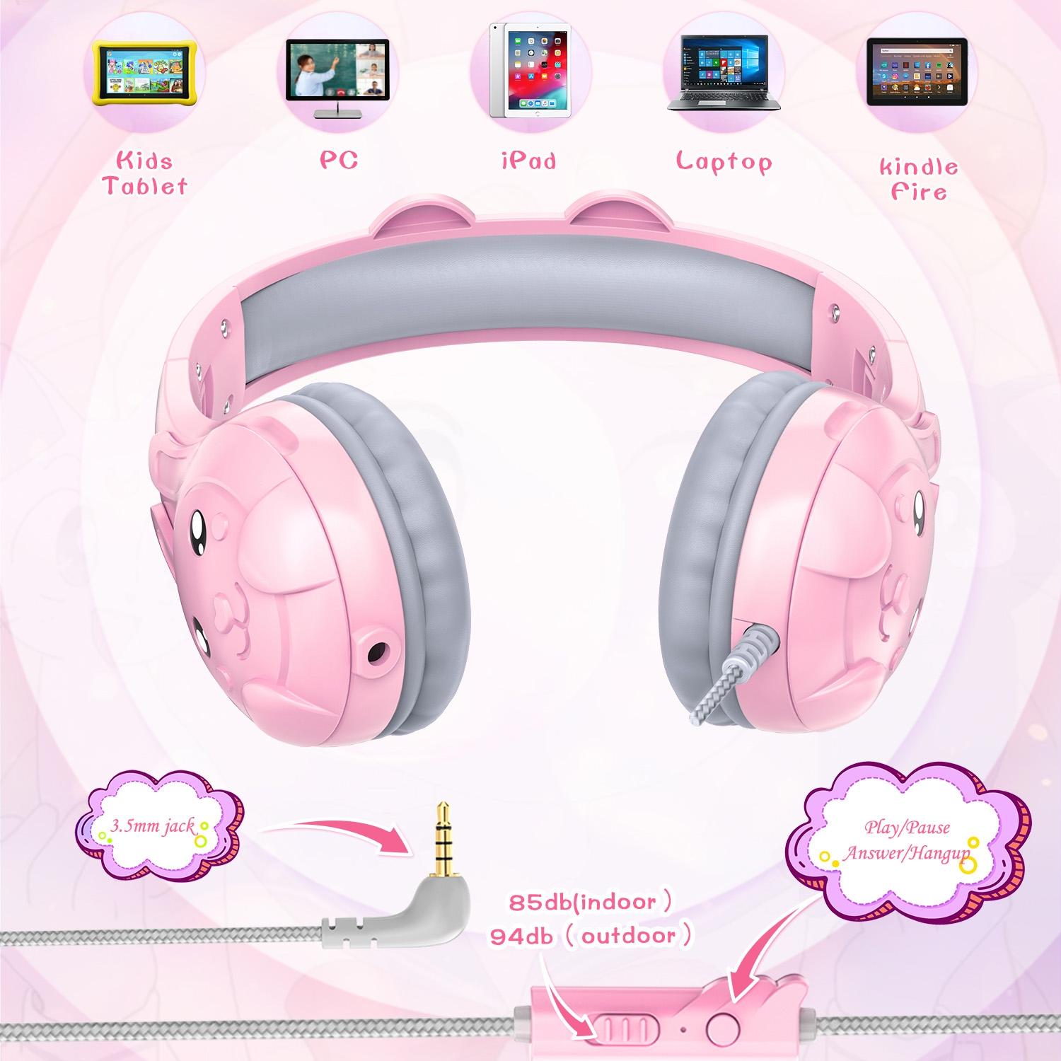 Kids Wired Over-Ear Earphone With Mic 1.5M - Pink 11