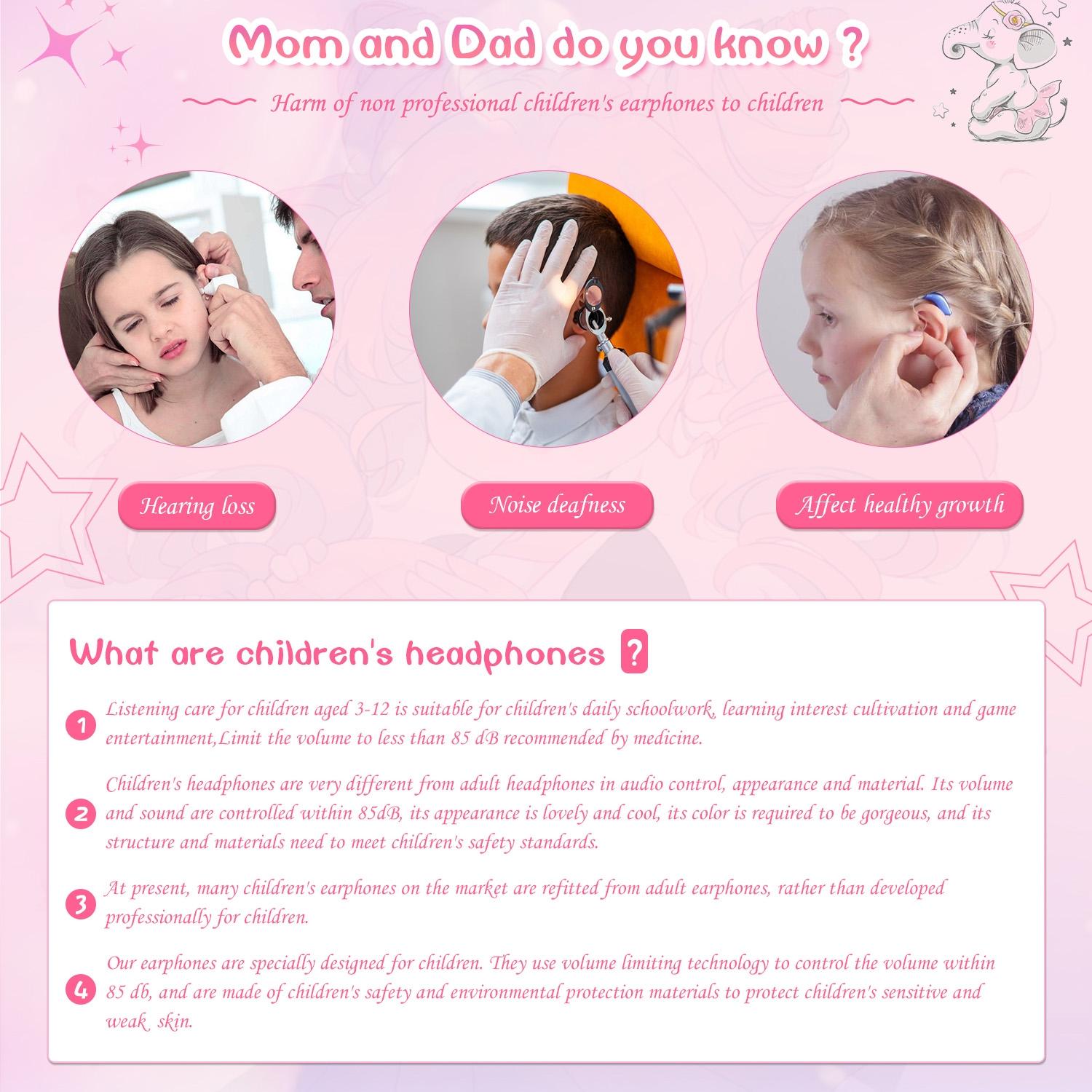 Kids Wired Over-Ear Earphone With Mic 1.5M - Pink 14