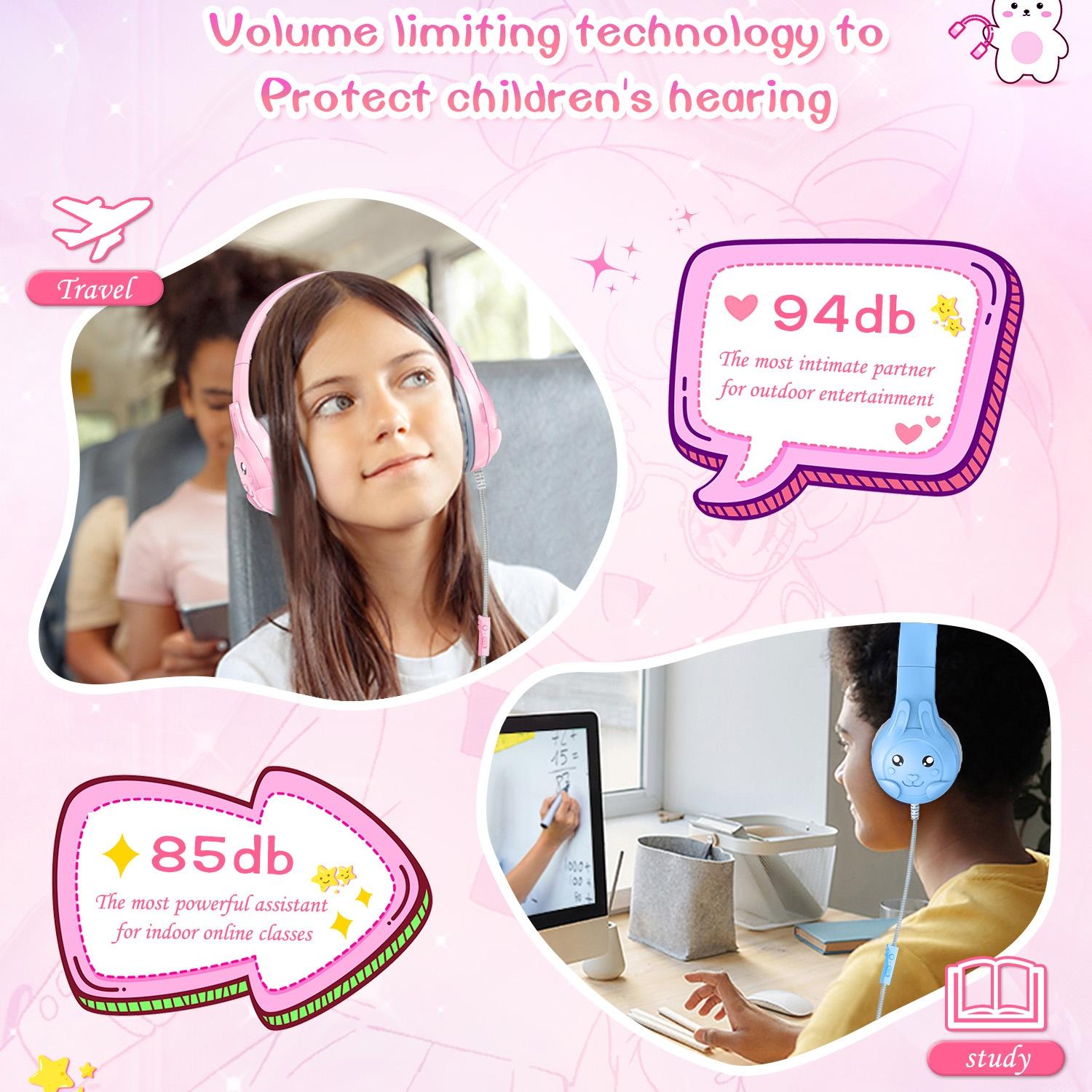Kids Wired Over-Ear Earphone With Mic 1.5M - Pink 15