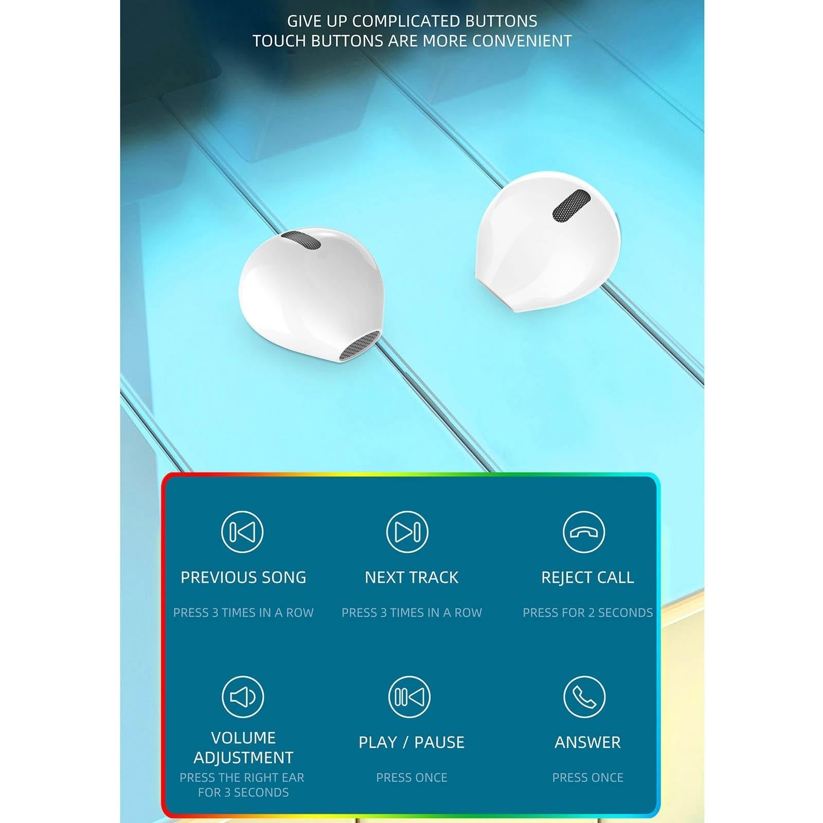 Mini Tws Wireless Bluetooth Earphones with Noise Reduction and Digital Display - White 4