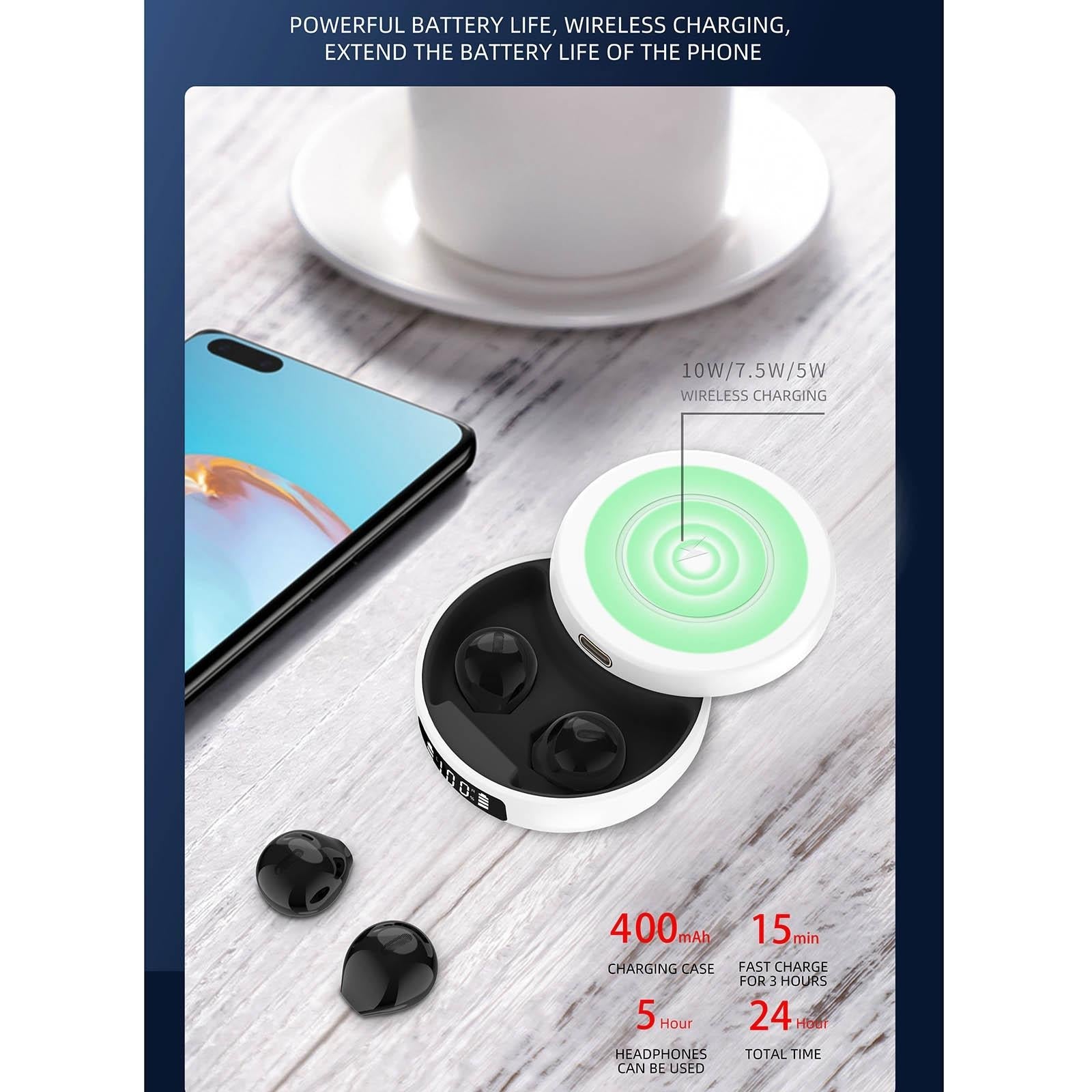 Mini Tws Wireless Bluetooth Earphones with Noise Reduction and Digital Display - White 6