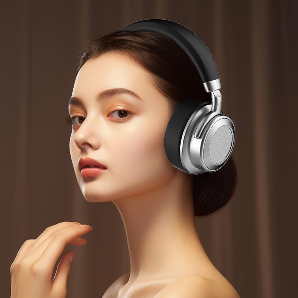 Retro Wireless Bluetooth Headset - Metal Head-mounted - Silver Black 8