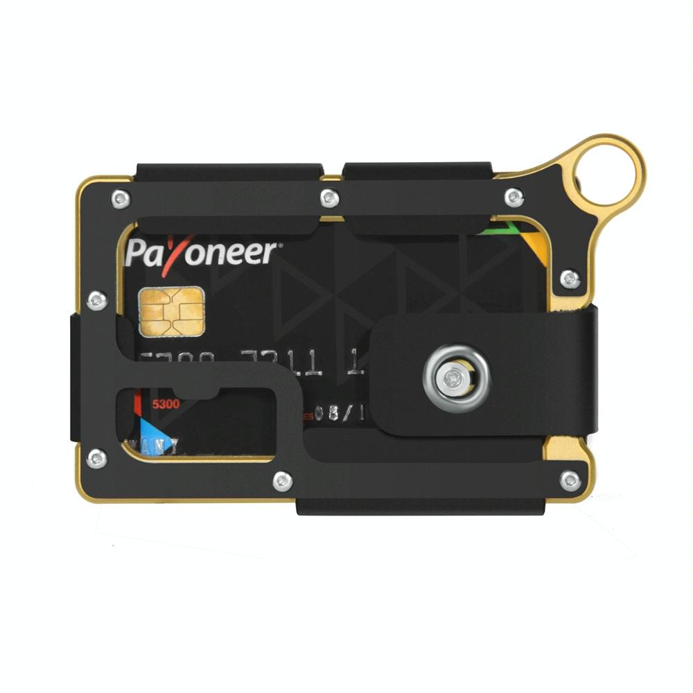 Adjustable Snap Button Wallet Aluminum Alloy & Leather - Gold 4