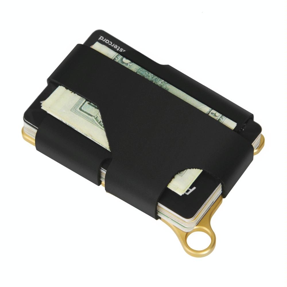 Adjustable Snap Button Wallet Aluminum Alloy & Leather - Gold 6