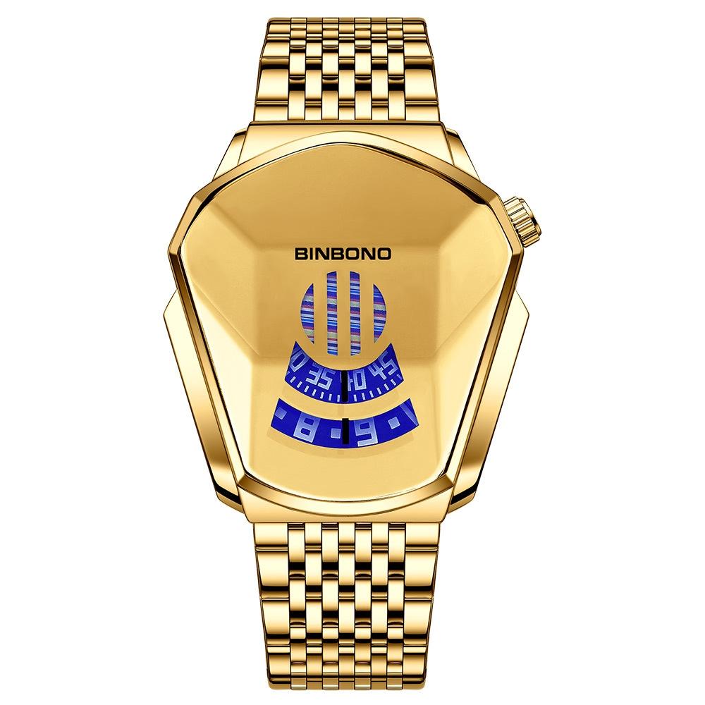 Black Steel Belt Men Watch with Live Technology - Full Gold Gold Face