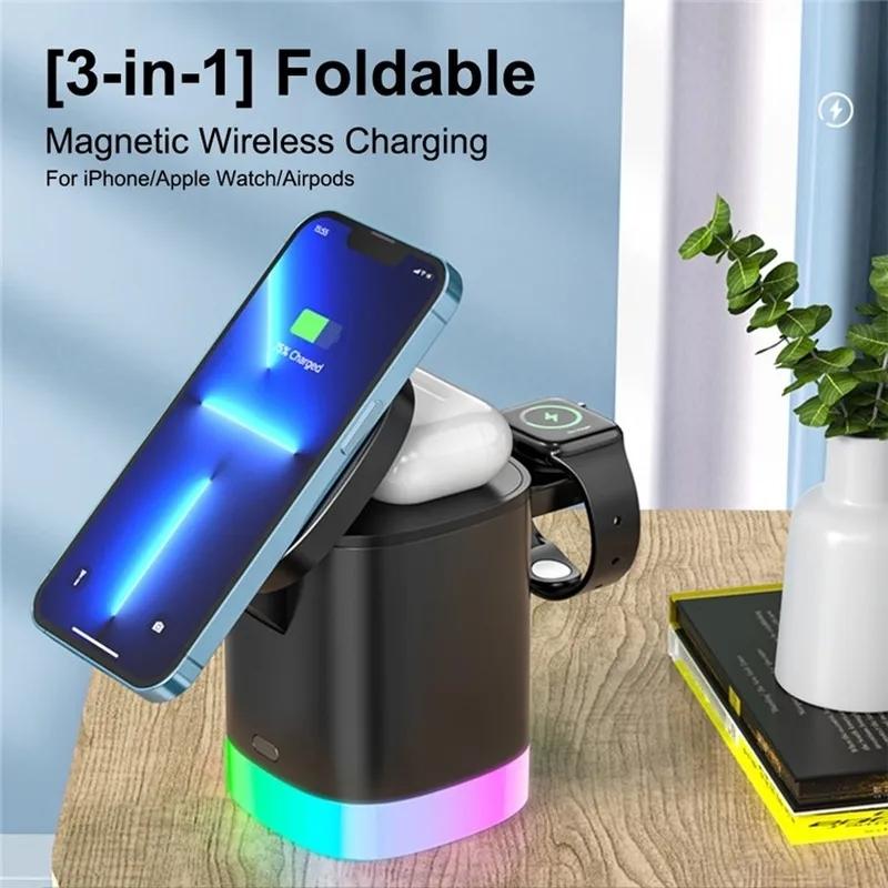 3 In 1 Magnetic Wireless Charger For Iphone Iwatch Airpods - Black 4