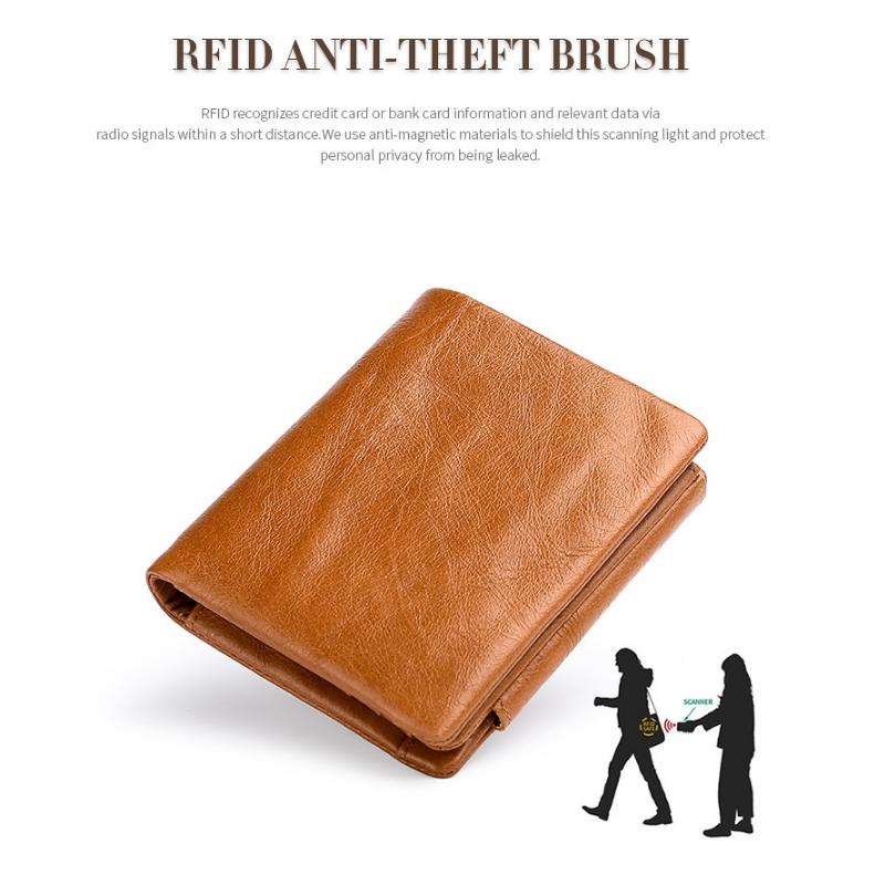 Men Rfid Leather Tri-fold Wallet - Genuine Leather - Coffee 5