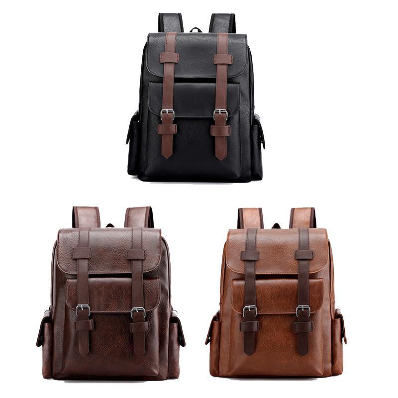 Large Capacity Pu Leather Laptop Backpack For Travel & School - Light Brown 3