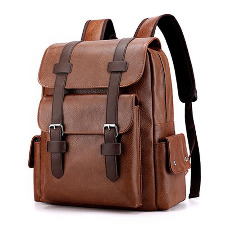 Large Capacity Pu Leather Laptop Backpack For Travel & School - Light Brown 13