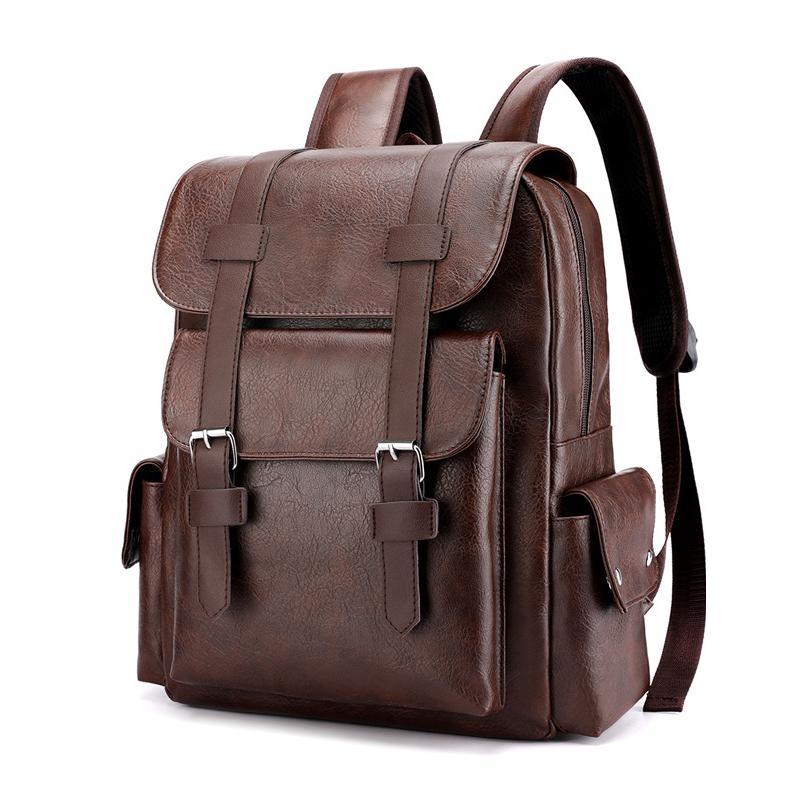 Large Capacity Pu Leather Laptop Backpack For Travel & School - Light Brown 15