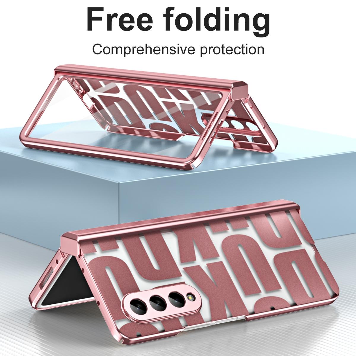 For Samsung Galaxy Z Fold4 5G Foldable Electroplated Phone Case With Hinge - Silver 15