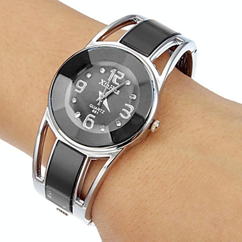 Stainless Steel Diamond Bracelet Watch for Women - Hollow Mirror Surface - Blue 6