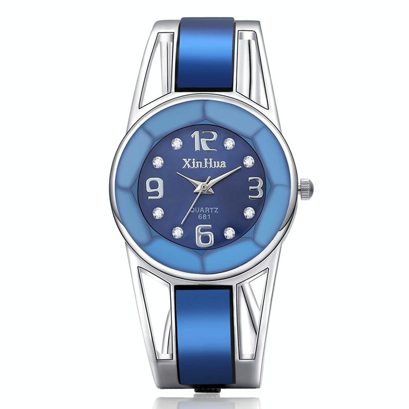 Stainless Steel Diamond Bracelet Watch for Women - Hollow Mirror Surface - Blue 12