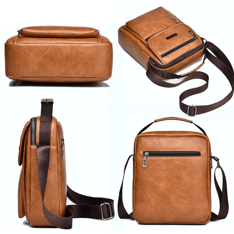 Small Retro Pu Shoulder Bag For Men Commuter Messenger Satchel - Light Brown 3