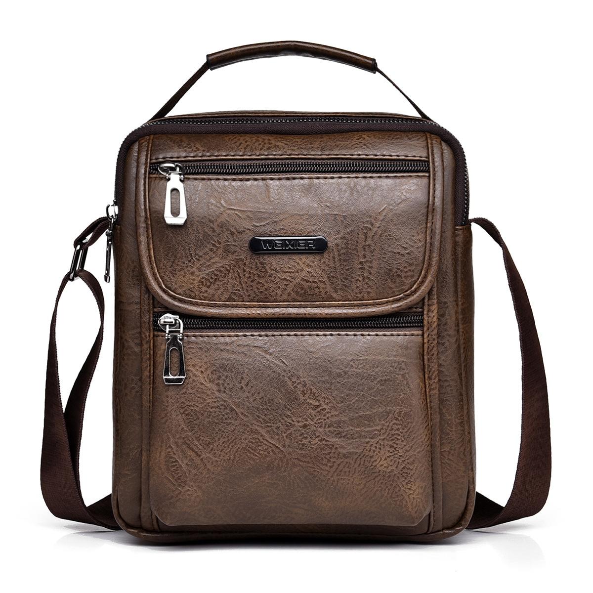 Small Retro Pu Shoulder Bag For Men Commuter Messenger Satchel - Light Brown 12