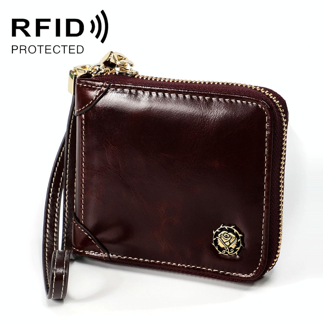 Rfid Leather Wallet with Lanyard - Multi-functional - Rose Red 12