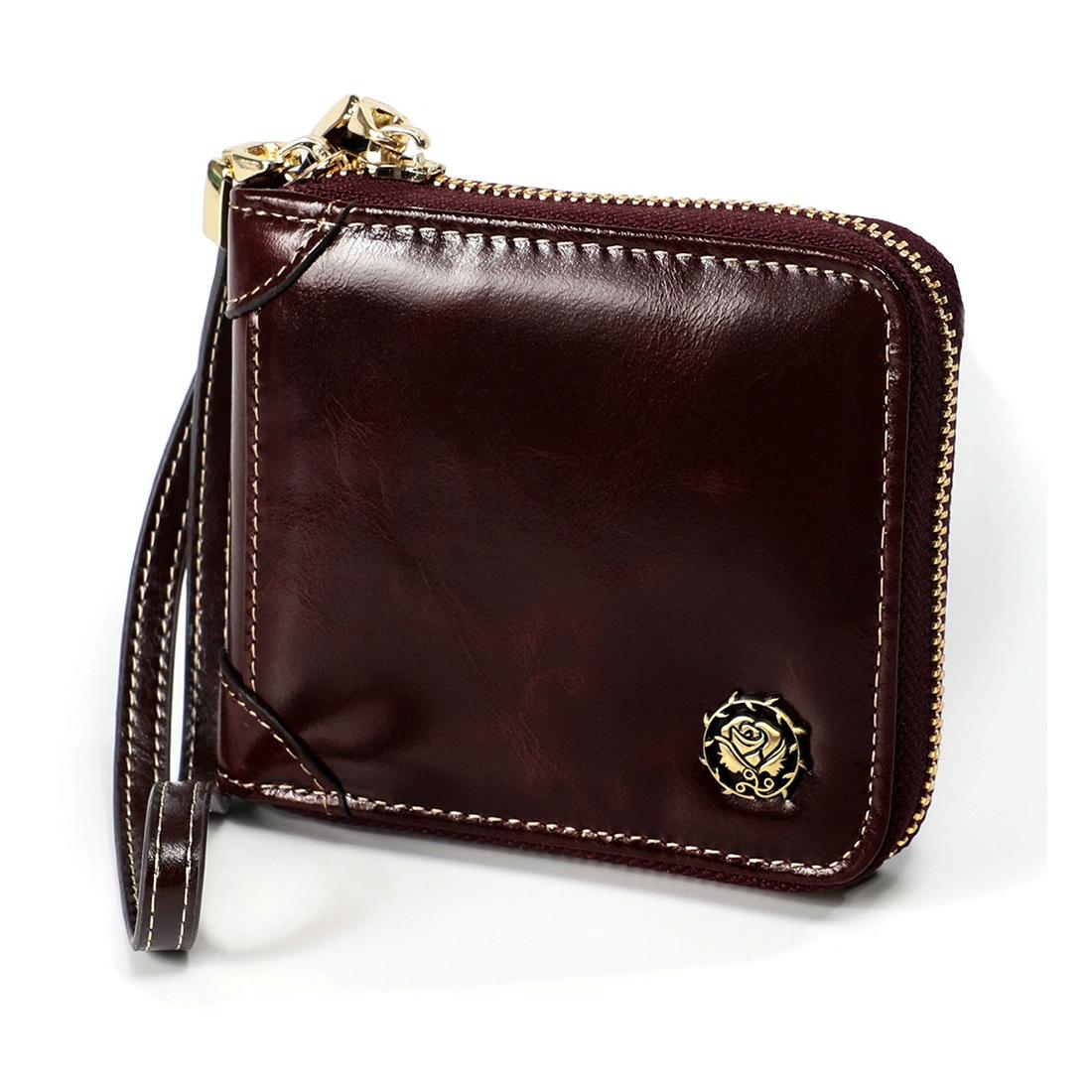 Rfid Leather Wallet with Lanyard - Multi-functional - Rose Red 13
