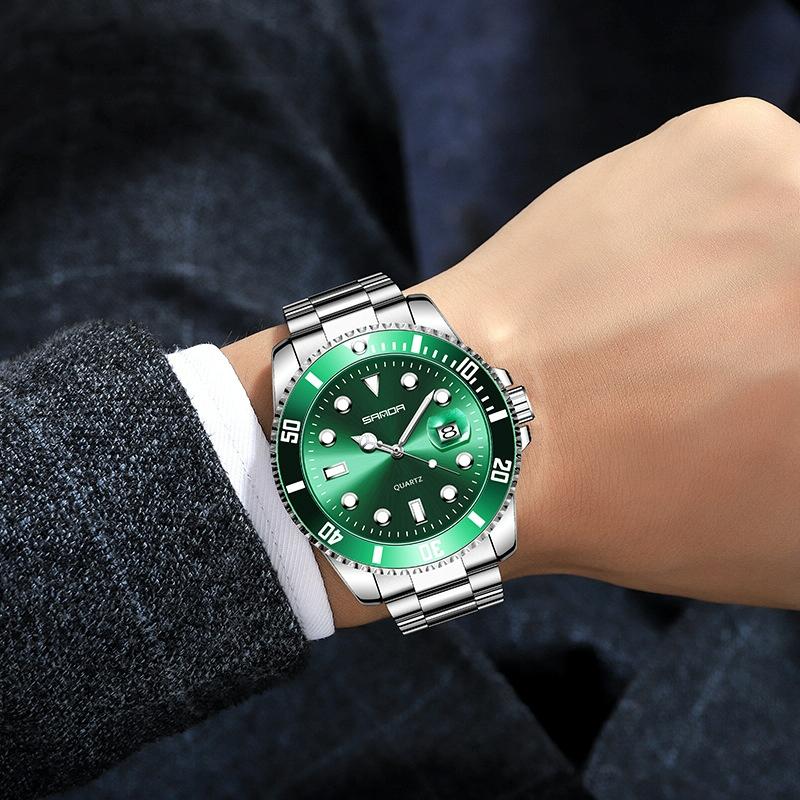 Personalized Men Quartz Wristwatch - Steel Belt - Green 5