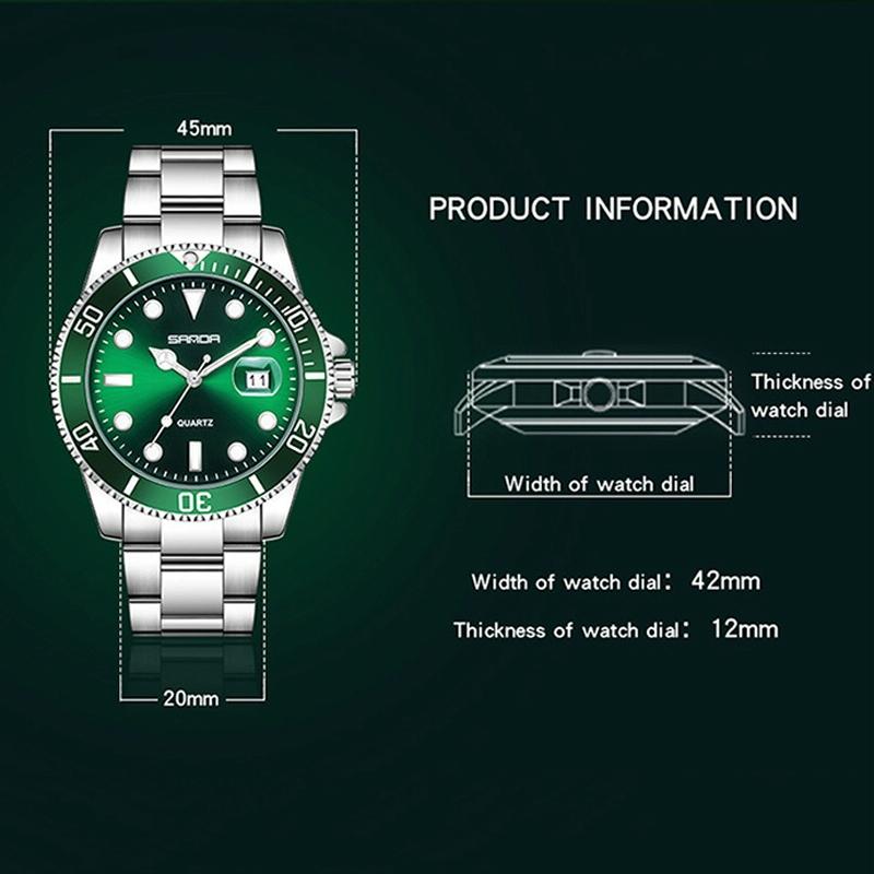 Personalized Men Quartz Wristwatch - Steel Belt - Green 6